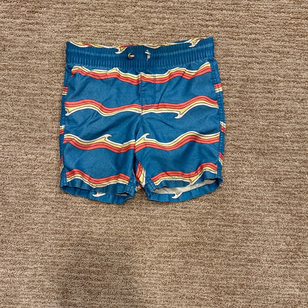 Old Navy Kids Swim Trunks - Blue with Red and Yellow Waves